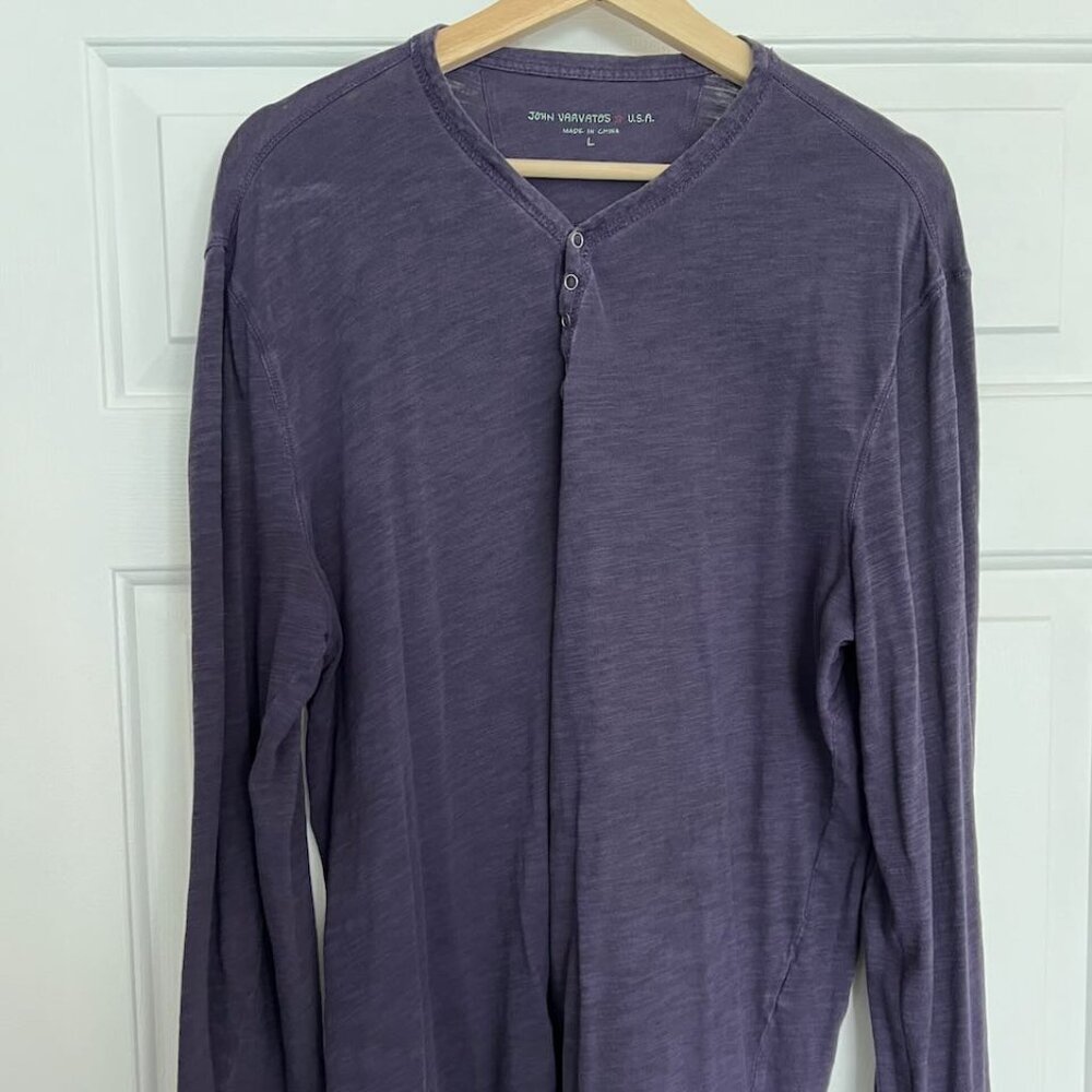 John Varvatos Purple Cotton Henley Men's L